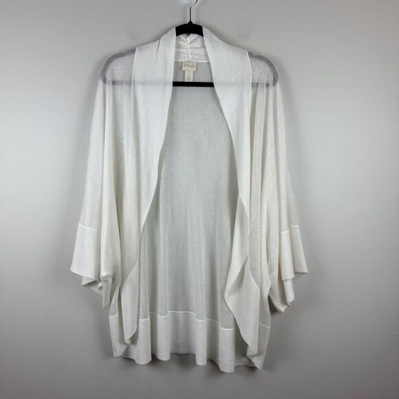 Chico's Cardigan Women 2 Large White Knit Dolman Sleeve Open Front Sweater Beach - Picture 1 of 7